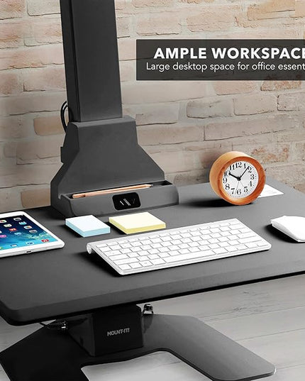 Mount-It! Double Monitor Electric Standing Desk Converter - 2 Screens Stand Up Desk Riser - Height Adjustable Desktop & 2 Mounts for Screens up to 32", Sit-Stand Convertor for Home, Office, School