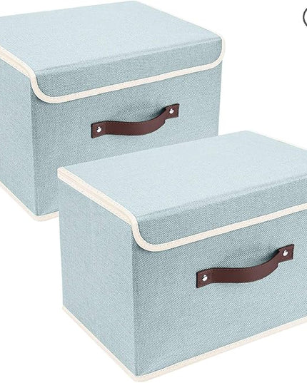 TYEERS Collapsible Storage Boxes, Washable Fabric Storage Bins with Lids, 14.9x9.8x9.8 inches, 2 Pack, Aqua Spring