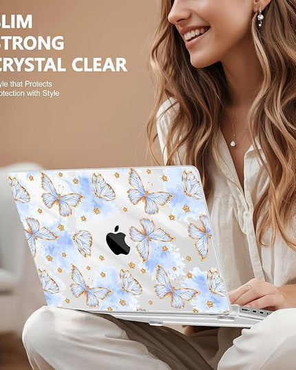 May Chen Case for MacBook Pro 14 inch, Models A2442 A2779 A2918 A2992 A3401 A3185 A3112 A3434, M1 M2 M3 M4 M5 Chip (2021-2025 Release), Plastic Hard Shell Case with Keyboard Cover, Blue Butterfly