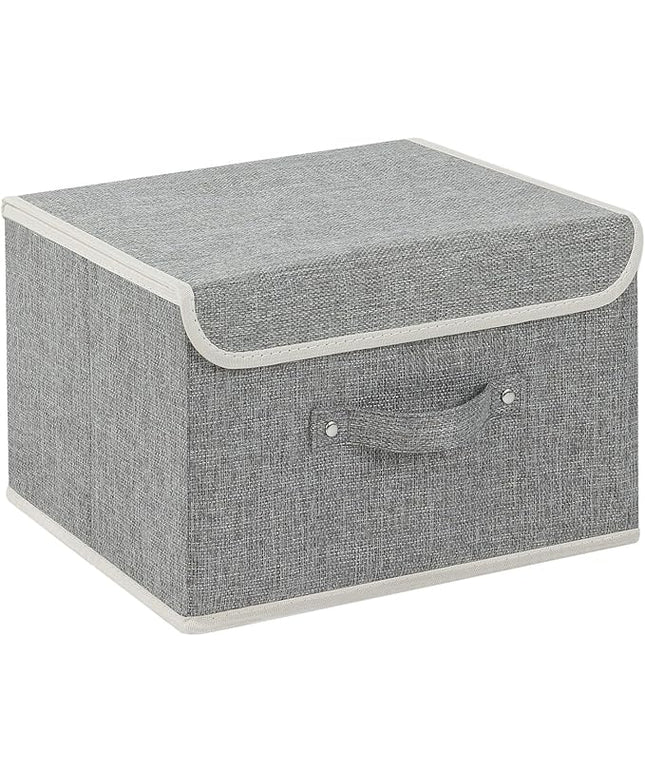 Storage Boxes, Collapsible Storage Bins with Lids, Cotton and linen cloth Storage Baskets with Handle, for Books, Closet, Bedroom, Home, 13x9.1x7.9 in, Grey