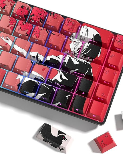 Rainy Japanese Anime Keycaps Shine Throgu Key Caps,Cherry Keycaps130 Keys PBT Dye Sublimation Custom Keycaps Set for Mechanical Keyboard 61/64/75/84/87/104/108 Layout with Key Puller (Red)