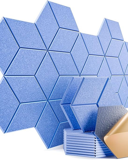 12 Pack Self-Adhesive Acoustic Panels 12" X 10" X 0.4" - Sound Proof Foam Panels with High Density, Y-Lined Design, Flame Resistant, Absorb Noise and Eliminate Echoes(Steel Blue)