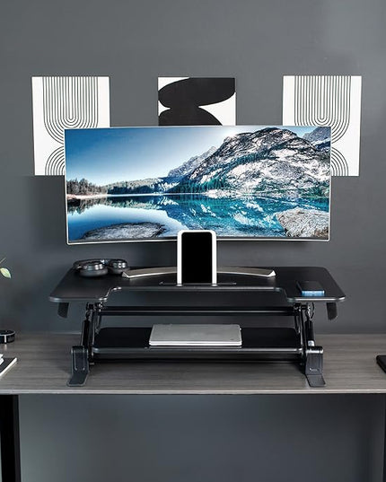 VIVO 36 inch Height Adjustable Stand Up Desk Converter, V Series, Quick Sit to Stand Tabletop Dual Monitor Riser Workstation, Black, DESK-V000V
