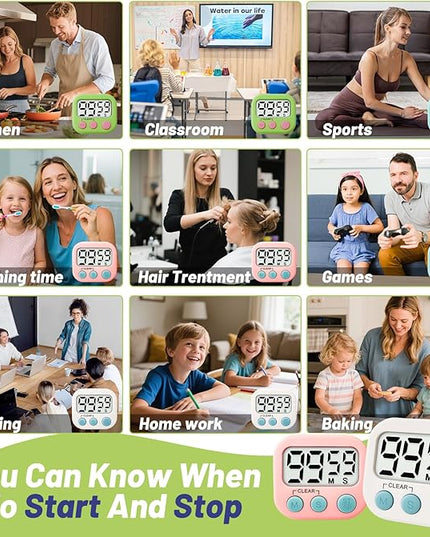 24 Pcs Digital Timer for Kids, Magnetic Countdown Kitchen Timer, Upgrade Loud Alarm Timers for Cooking, Kitchen, Exercise, Work, Study, Classroom, Outdoor Activities, Battery not Including