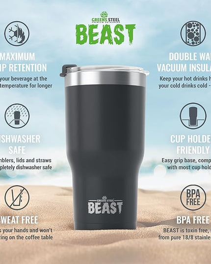 Beast 20 oz Tumbler Stainless Steel Vacuum Insulated Coffee Ice Cup Double Wall Travel Flask (Matte Black)