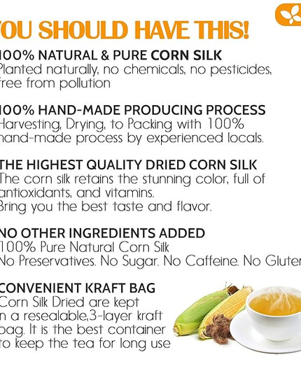 FreshDrinkUS, Dried Corn Silk 20oz | Premium Whole Corn Silk for Tea & Herbal Infusions | Naturally Air-Dried, Non-GMO, Caffeine-Free | Perfect for Daily Herbal Tea, DIY Blends & Natural Brewing