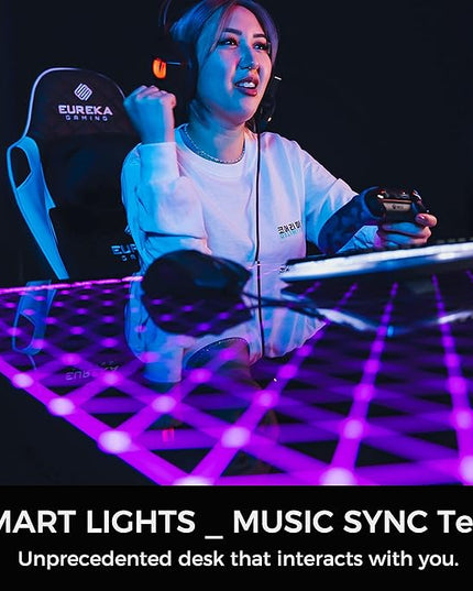 EUREKA ERGONOMIC RGB LED Lights 60 Inch L Shaped Reversible Black Glass Gaming Desk Home Office Computer Table GTG L60
