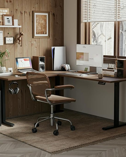 Agilestic L Shaped Standing Desk Adjustable Height, Electric Corner Standing Desk, 63 x 55 inch Sit Stand Computer Table with Splice Board, Dark Walnut