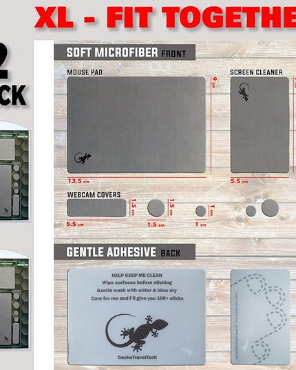 Mouse Pad Adhesive Bottom - Sticks to Any Surface - Portable - Webcam Covers and Screen Cleaner Included (2 x Gray)