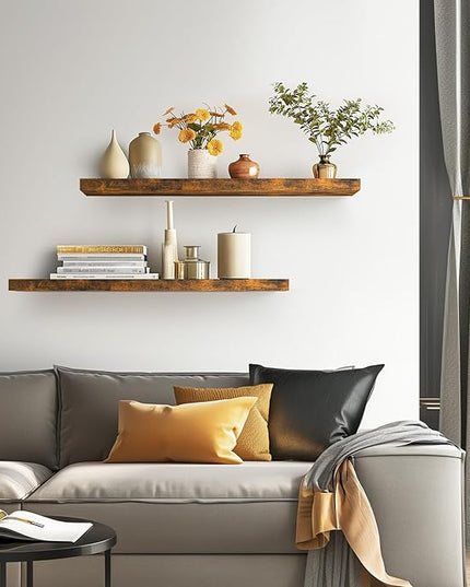 BAYKA Floating Shelves, 36 inches Long Wall Mounted Rustic Wood Shelves for Bathroom, Bedroom, Living Room, Kitchen, Office, Hanging Shelf for Books/Storage/Decor(Rustic Brown,Set of 2)