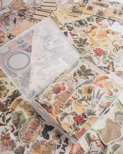 200Pcs Vintage Scrapbook Stickers, Aesthetic Junk Journal Stamping Supplies Kit, Scrapbooking Ephemera Washi Paper for Bullet Journaling Planners Diary Collage