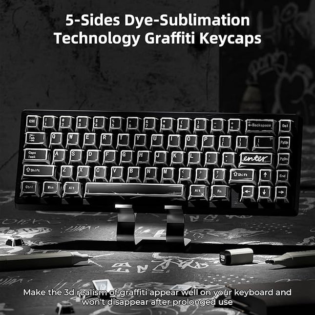 XVX Black Translucent Keycaps,PBT Keycap Set Cherry Profile,Dye Sublimation Graffiti Keyboard Keycaps Suitable for 60% 65% 75% 80% 100% MX Switches Mechanical Keyboard