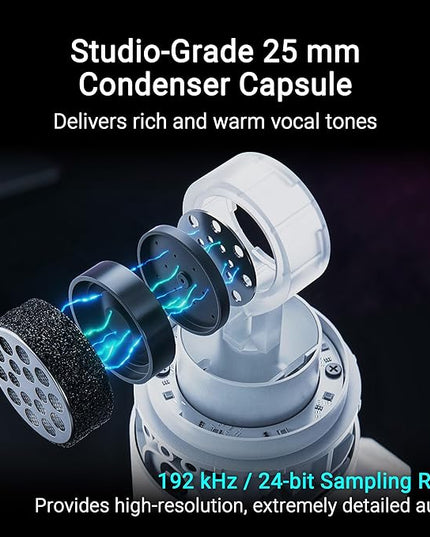 ASUS ROG Carnyx USB Gaming Microphone (25mm Condenser Capsule, 192kHz/24-bit, Cardioid, high-Pass Filter, Built-in pop Filter, Metal Shock Mount, one-Touch Mute, Aura Sync RGB)- Moonlight White