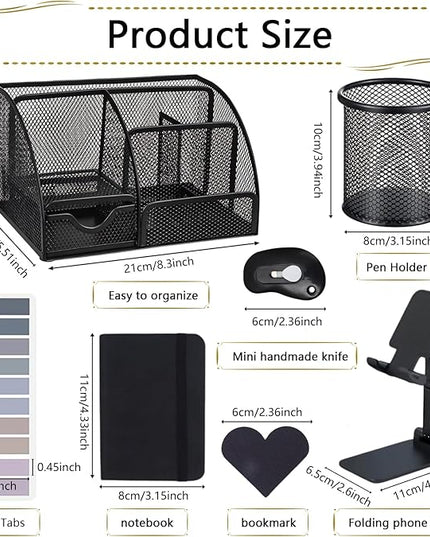 Office Supplies,Desk Accessories,Stapler and Tape Dispenser Set,1000 Staples,Staple Remover,Pen Holder,Folding Phone Holder,Journal Notebook,Ballpoint Pen,Scissor,Ruler,Clear Tape,Sticky Notes,Ect