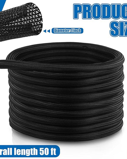Pangda 50ft Split Wire Loom Tubing Flame Retardant Braided Cable Sleeve Split High Temperature Cable Conduit Auto Wire Conduit for Industrial Electrical Tinsel Automotive Marine(50 Ft, 1")