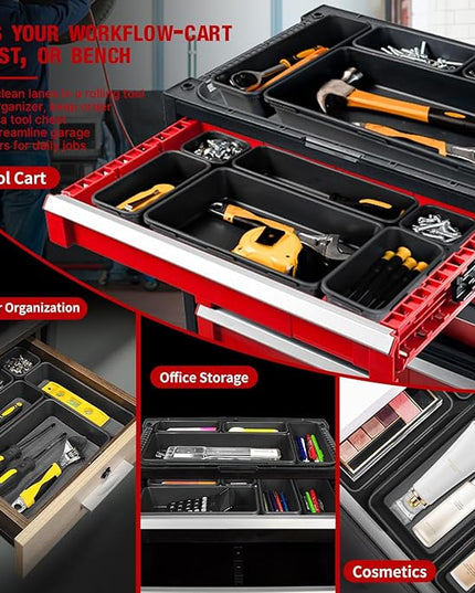 【48PCS & 5 Sizes】 Tool Box Organizer Tray, Toolbox Drawer Organizer with Non-Slip Pads, Desk Drawer Divider Set, Fits Rolling Tool Chest Cabinet for Garage & Workbench