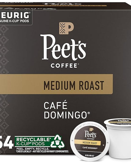 Peet's Coffee, Medium Roast Keurig K-Cup Pods, 100% Arabica Coffee - Café Domingo 54 Count (1 Box of 54 Pods)