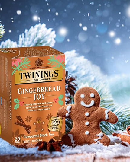 Twinings Gingerbread Joy Black Tea Individually Wrapped Bags, 20 Count (Pack of 3), Ginger & Cinnamon, Caffeinated, Enjoy Hot or Iced | Packaging May Vary