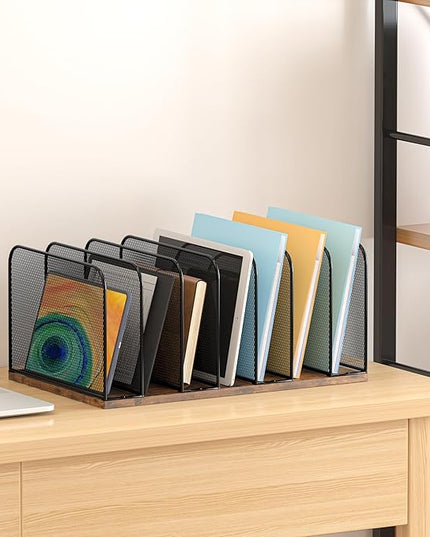 Piskyet Vertical File Organizer, 7-Section Vertical File Folder Holder Stand,Metal Mail Paper Chromebook Organizer for Teacher Desk Office Classroom Desktop Organization