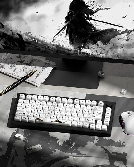 HITIME XVX Keycaps - White Cool PBT Keycaps, MOA Profile Key caps 60 65 75 100 Percent, Dye-Sublimation, Custom 140 Keys Set for 100%, 75%, 65%, 60% Mechanical Keyboard