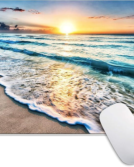 Square Mouse Pad Beach Sunset, Personalized Premium-Textured Custom Mouse Mat Design, Washable Mousepad Cloth, Non-Slip Rubber Base Computer Mouse Pads for Wireless Mouse