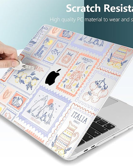 DONGKE Compatible with MacBook Pro 13 inch Case 2024 2023-2020 Release A2338 M2/M1 A2251 A2289 with Retina Display & Touch ID, Plastic Hard Shell & Keyboard Cover & Screen Film - Italy Stamp