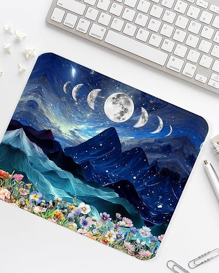 Mountain and Moon Square Mouse Pad,Non-Slip Rubber Base Mouse Pad, Home Office Decoration Desktop Accessory,Laptop Mouse Pad for Office Laptops,9.4x7.8x0.12in