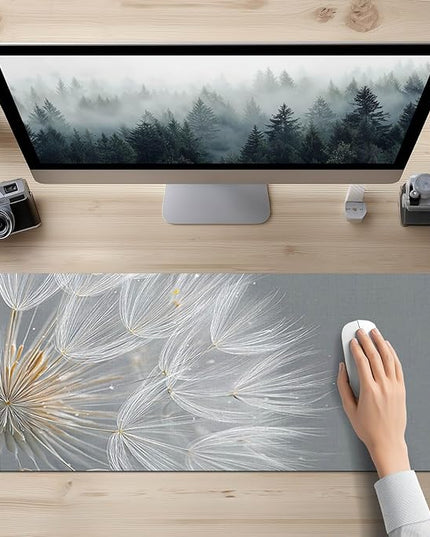 Large Mouse Pad Gaming Mousepad 31.5 x 11.8 Inch Keyboard Desktop Mat Diatomite XL Mouse Pad for Home and Office Desk Accessories with Minimal Dandelion Seed Close-Up Artwork Diatomite
