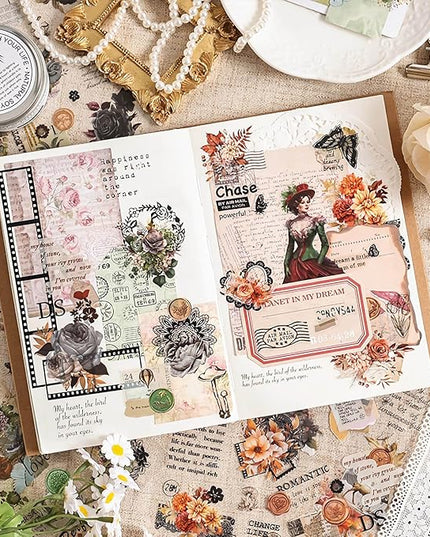 Ptyism 309 Pcs/24 Sheets Stickers for Scrapbooking,Scrapbook Flower Stickers for Scrapbooking Art Journal Bullet Journal Accessories