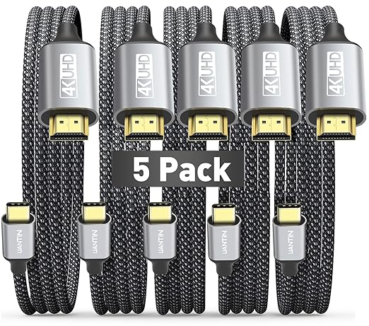 5 Pack USB C to HDMI Cable 10Ft | 4K High-Speed USB 3.1 Type-C to HDMI Cord [Thunderbolt 3/4 Compatible] with MacBook Pro/Air,Galaxy S8 to S23,iPhone 15 Series,iPad Pro, iMac, Surface