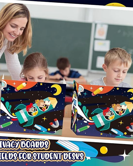 24 Pcs Privacy Boards for Student Desks Bright Colored Classroom Desk Divider Trifold Table Desk Privacy Panel Folders Screen Partition for School Teacher Student Study Test Home(Outer Space)