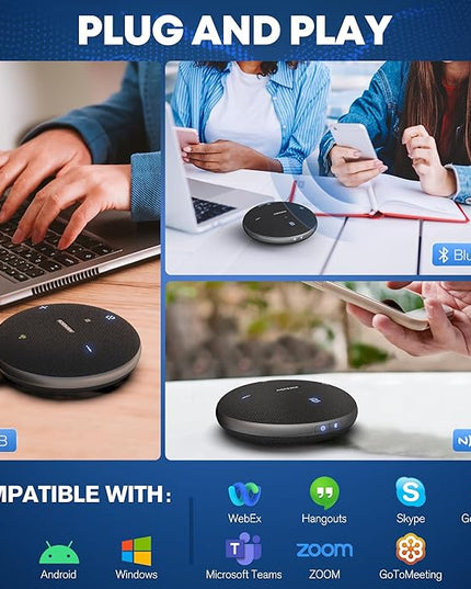 M4 Pro Speakerphone, Conference Microphone with Directional Voice Pickup, Enhanced Voice Pickup, AI Transcription, AI Noise Reduction, USB C, Bluetooth Speakerphone for Personal Workspaces