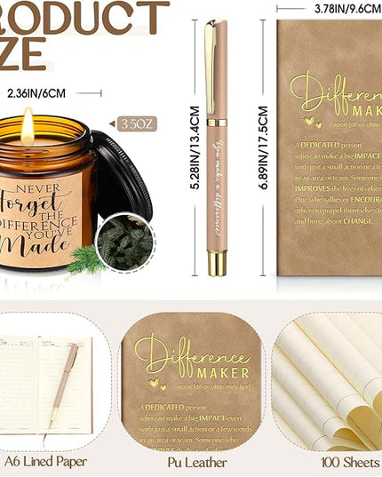 4 Pcs Difference Maker Gift for Women Men Teacher Employee Appreciation Gift for Coworker Staff Coach Difference Maker Mug Notebook Scented Candle Motivational Ballpoint Pen for Valentines(Brown)