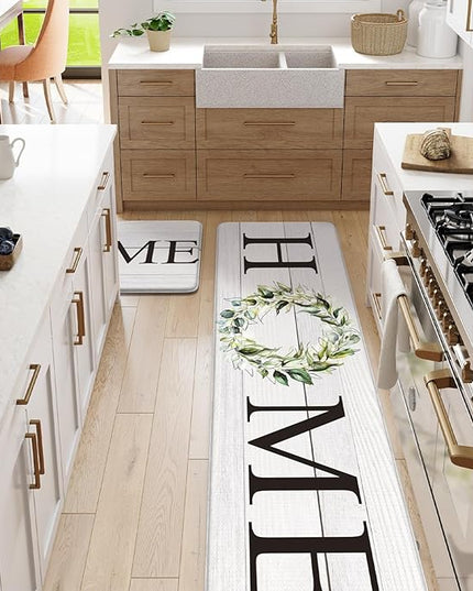 KIMODE Kitchen Anti Fatigue Rug Set of 2, Ergonomic Standing Kitchen Mat Set 2PCS, Farmhouse Kitchen Runner Stain Resistant, Non Slip Waterproof Kitchen Mats for Floor, 20" x 71" + 20" x 32", White