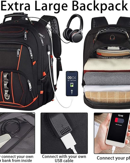 Travel Laptop Backpack,Extra Large 18.4 inch Gaming Laptop Backpacks with USB Charging Port,Big Capacity TSA Friendly RFID Anti Theft Pocket Durable College unisex Heavy Duty Computerbag