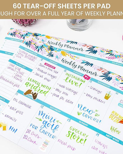 bloom daily planners Horizontal Weekly Tear-Off To Do List Planning Pad - Undated Notepad Organizer & Healthy Habit Tracker - 8.5” x 11” - Floral