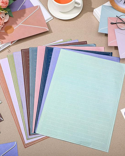 TaoBary 160 Packs Stationery Paper Set (50 Double Sided Stationery Writing Papers 50 Matching Envelopes) 60 Round Dot Sticker, 10 Design(11 x 8.5 Inch,Morandi Color)