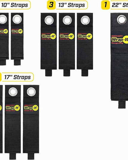 Heavy-Duty Wrap-It Storage Straps, Assorted 9 Pack - Hook and Loop Extension Cord Organizer Hanger, Cord Wrap Keeper, Cable Straps for Cords, Hoses, Rope, RV, Boat and Garage Storage and Organization