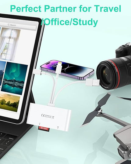 Multi 8-in-1 Lightning/USB C/USB A Memory Card Reader for iPhone 15 14 13/iPad/Android/Samsung/Mac Book/Laptop/Camera/Hard Disk/Flash Drive,OTG Memory Adapter for SD/TF/CF/XD/MS/Micro SD/SDHC XC/MMC
