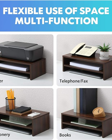 FITUEYES Monitor Stand - 2 Tier Computer Monitor Riser Shelf, Wood Desktop Stand for Laptop Computer Screen, Desk Organization, Office Supplies