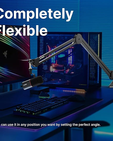 IXTECH Microphone Boom Arm Stand, Heavy Duty Adjustable Mic Stand with Cable Ties, Desk Mount Arm Stand for Gaming Streaming Podcasting.