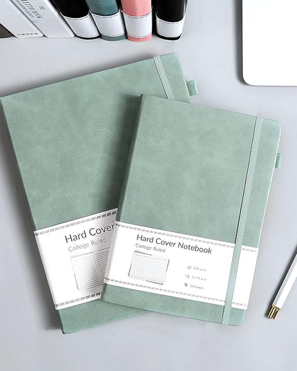 CAGIE Lined Journal Notebook for Women Men 320 Pages 100 Gsm Paper Thick Journaling Notebooks A5 Leather Journals for Writing Hardcover Journal Supplies for Work Note Taking Diary, 5.7x8.3 In, Green