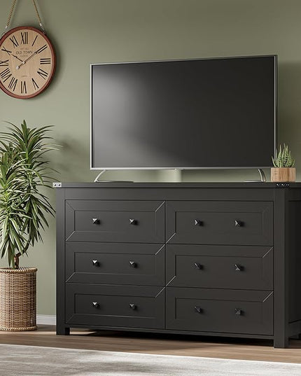 BORNOON 6-Drawer Dresser, Modern Wooden Storage Chest of Drawers, Dresser TV Stand, Wood Drawer Organizer with Metal Handles for Bedroom, Living Room, Hallway