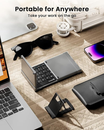ProtoArc Foldable Keyboard with Touchpad, XK01 TP Folding Portable Keyboard, Full Size Keys, Large Trackpad Bluetooth Travel Keyboards for Laptop PC Tablet - Black Gray