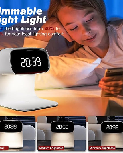 Digital Alarm Clock with Wireless Fast Charging Station 15W Touch Smart Lamp for Bedside,3 Colors Nightlight Adjustment Night Lamp for Living Room,Bedside,Heavy Sleepers (White+Cable&Adapter)