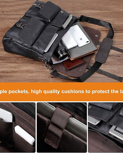 Leather Messenger Bag for Men, 15.6 Inch Vintage Laptop Bag Briefcase Satchel