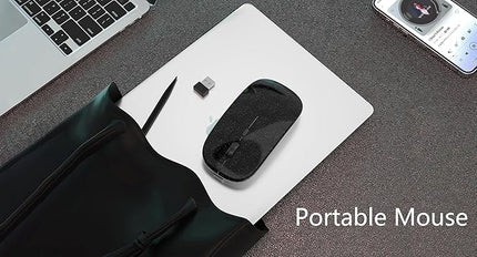 Wireless Bluetooth Mouse Rechargeable Laptop Mice Use Portable(Bluetooth5.2 and USB 2.4G) Dual Mode Connection Silent Slim Computer Mouse for Laptop/iPad Tablet/Apple MacBook/PC(Bright Black)