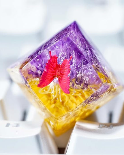 Pink Butterfly Artisan Keycap Yellow and Purple R1 SA Profile Custom Keycaps 1U ESC Handmade Gaming Resin Key Cap Cherry MX Switch Compatible Mechanical Keyboard Butterfly Lover Gift