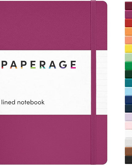 PAPERAGE Lined Journal Notebook, (Raspberry), 160 Pages, Medium 5.6 in x 8 in - 100 GSM Thick Paper – Hardcover Journaling Notebook for Work, School & Note Taking