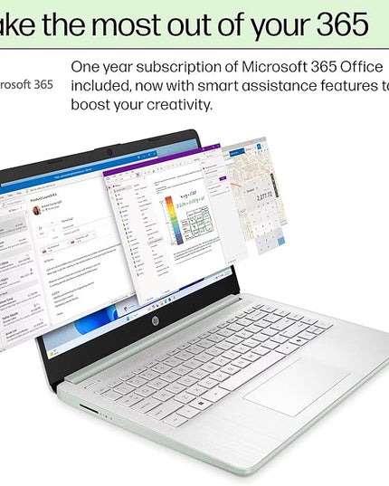 HP 14 Laptop Student Business 2025 Flagship Computer, AI Copilot, 4-Core 13th Gen Intel CPU, 16GB RAM 628GB Storage (128GB UFS+ 500GB Ext), 1-Yr Office 365, Long Battery HubxcelAccessory Win 11S Green